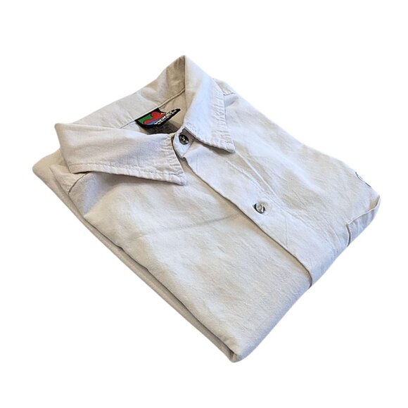 Vtg DISNEY MICKEY UNLIMITED Grumpy Donald White SS Button-Down Shirt Size L - Picture 5 of 5